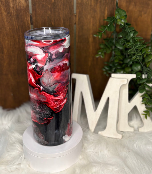24oz Grey Wood Grain w/ Red Black & White River Flow
